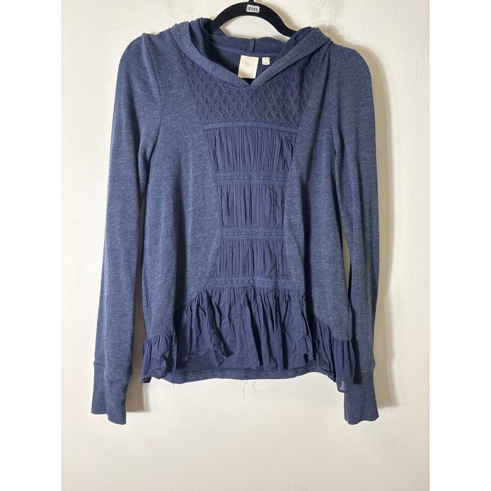 By Eloise Navy Hooded Mixed Media Sweatshirt Sz M